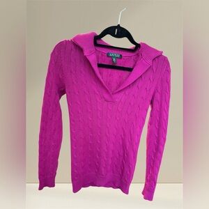 Ralph Lauren Collared Fuchsia V-Neck Sweater